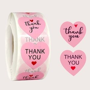 Full Roll of Heart shaped “THANK YOU” STICKERS